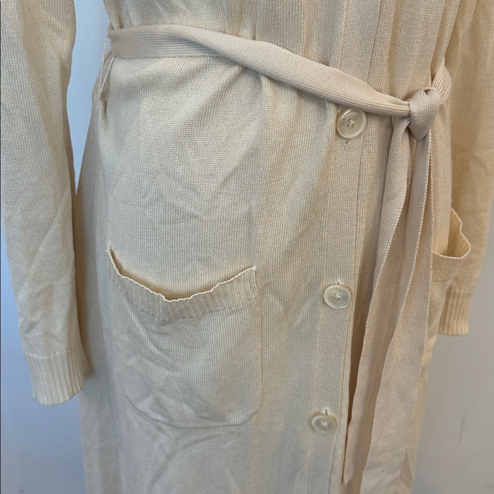 Ralph Lauren Vintage Silk Cashmere Leather Cream Knit Cardigan Old Money Large - Picture 2 of 9